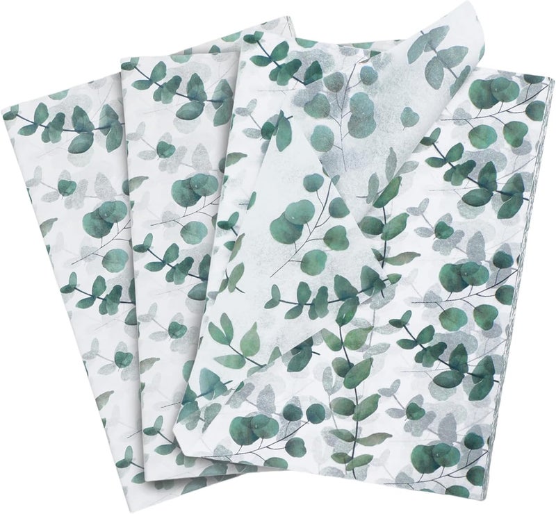 Ethanberg 60 Sheets Eucalyptus Gift Wrapping Tissue Paper Bulk, Greenery Botanical Tissue Paper for Gift Bags, Decorative Art Papers for DIY Crafts Wedding Birthday Holiday Party Decor, 20x14 Inches - Image 1